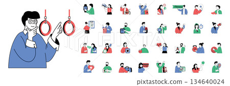 Fitness concept with character situations mega set in flat web design. Bundle of scenes people running, cycling, dieting, doing cardio and gymnastics exercising, training at gym. Vector illustrations. Fitness concept with character situations mega set in flat web design. Bundle of scenes people running, cycling, dieting, doing cardio and gymnastics exercising, training at gym. Vector illustrations. 134640024