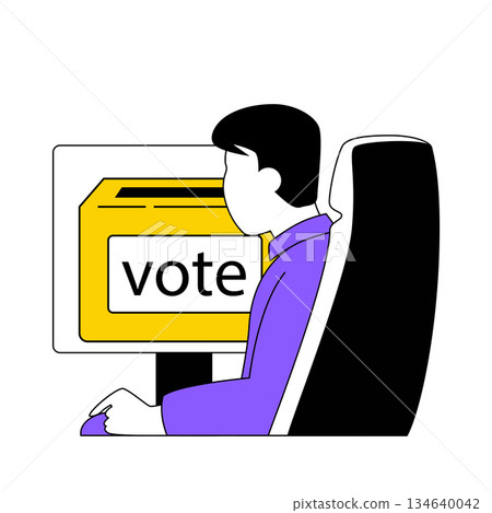 Online voting concept with cartoon people in flat design for web. Man takes part in election, filling and putting vote form in box. Vector illustration for social media banner, marketing material. 134640042