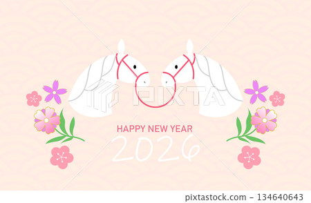 Symmetrical zodiac horses with floral pattern 134640643