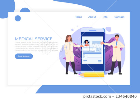 Medical record, Online doctor landigg web page template. Vector illustration. 134640840