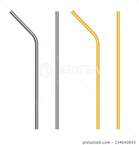 Reusable steel, metal straws set. Realistic vector illustration. 134640843