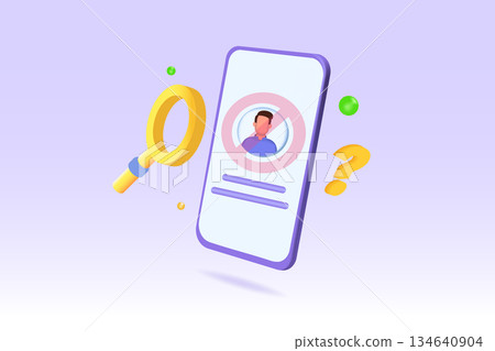No user found concept. 3DVector illustrations for banner, website, landing page, flyer. No user found concept. 3DVector illustrations for banner, website, landing page, flyer. 134640904
