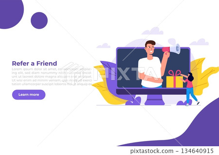 Offers referral gifts, online reward, digital referral program concept. Gift box vector illustration. Can use for template, web landing page, banner. Offers referral gifts, online reward, digital referral program concept. Gift box vector illustration. Can use for template, web landing page, banner. 134640915