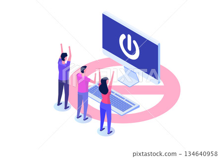 Digital detox, internet addiction isomertric concept. Vector illustration. Digital detox, internet addiction isomertric concept. Vector illustration. 134640958