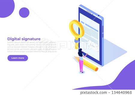 Digital signature isometric, Electronic Smart contract. Vector illustration Digital signature isometric, Electronic Smart contract. Vector illustration 134640968