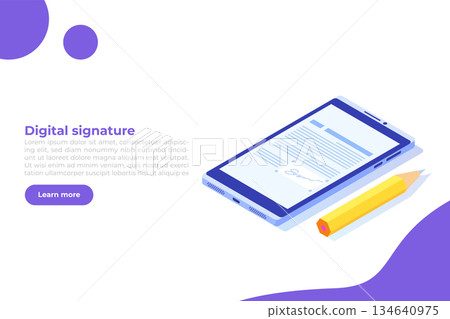 Digital signature isometric, Electronic Smart contract. Vector illustration Digital signature isometric, Electronic Smart contract. Vector illustration 134640975