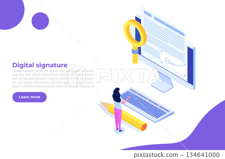 Digital signature isometric, Electronic Smart contract. Vector illustration Digital signature isometric, Electronic Smart contract. Vector illustration 134641000