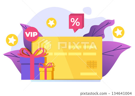 Discount, Loyalty card program and customer service. Vector illustration. Discount, Loyalty card program and customer service. Vector illustration. 134641004