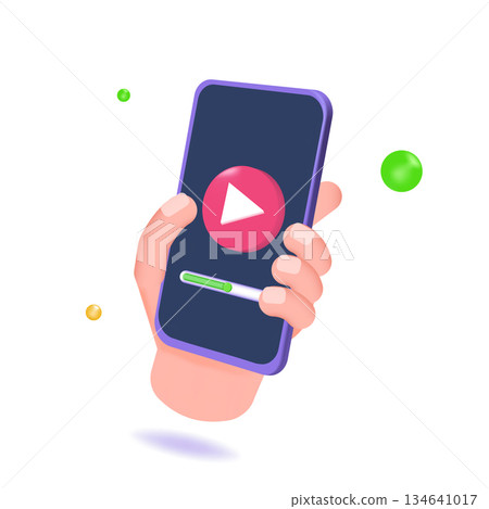 Media or video player mobile app concept. 3D Vector illustrations. Media or video player mobile app concept. 3D Vector illustrations. 134641017