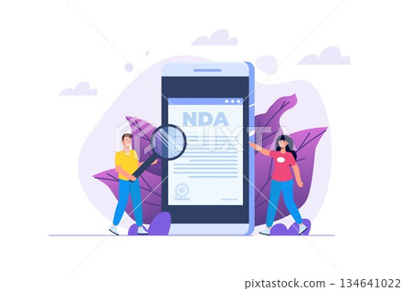 Legal restrictions, non-disclosure agreement contract or NDA concept. Vector illustration with tiny people. Legal restrictions, non-disclosure agreement contract or NDA concept. Vector illustration with tiny people. 134641022