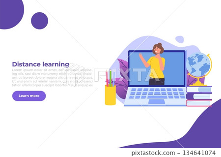 Distance learning, online education, video tutorials concepts. Vector illustration for website banner Distance learning, online education, video tutorials concepts. Vector illustration for website banner 134641074
