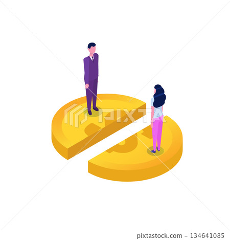 Divide money concept, share profits. Vector isometric illustration. 134641085