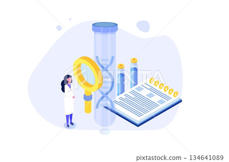 DNA test, Genetic testing, Lab research concept. Vector flat illustration DNA test, Genetic testing, Lab research concept. Vector flat illustration 134641089