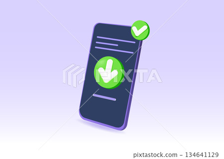 Download data on phone, data transfer concept. 3D icon vector render illustration. Download data on phone, data transfer concept. 3D icon vector render illustration. 134641129