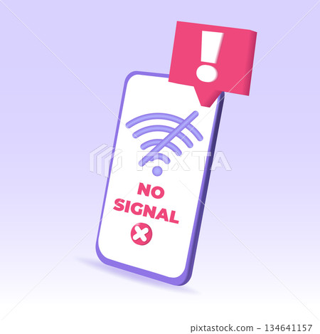 Mobile phone weak wifi signal. 3D Vector illustration. 134641157