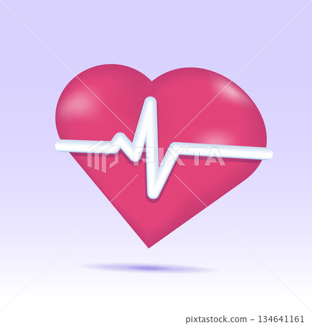 3d heart with pulse line icon. Vector illustration. 134641161