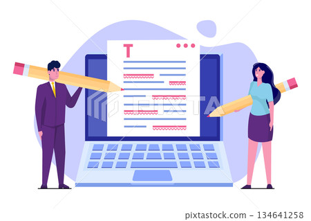 Editable online document. Creative writing and storytelling, copywriting . Online education, distant learningconcept. Vector illustration. Editable online document. Creative writing and storytelling, copywriting . Online education, distant learningconcept. Vector illustration. 134641258