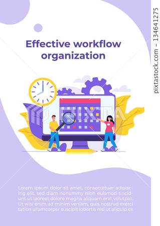 Effective workflow organization, teamwork process, deadlines respect, efficient workday concept. Vector illustration. Effective workflow organization, teamwork process, deadlines respect, efficient workday concept. Vector illustration. 134641275