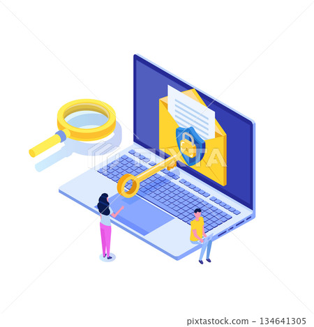 Protecting computer data, Email encryption isometric concept. Vector illustration. 134641305