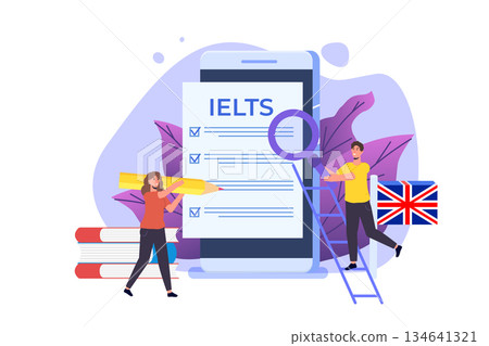 English Proficiency Test and Exam. IELTS International English Language Testing System. Vector illustration. English Proficiency Test and Exam. IELTS International English Language Testing System. Vector illustration. 134641321