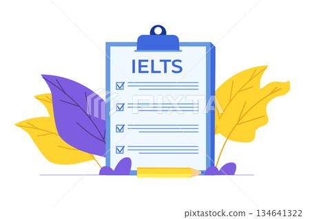 English Proficiency Test and Exam. IELTS International English Language Testing System. Vector illustration. 134641322