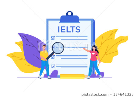 English Proficiency Test and Exam. IELTS International English Language Testing System. Vector illustration. English Proficiency Test and Exam. IELTS International English Language Testing System. Vector illustration. 134641323