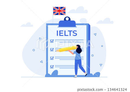 English Proficiency Test and Exam. IELTS International English Language Testing System. Vector illustration. English Proficiency Test and Exam. IELTS International English Language Testing System. Vector illustration. 134641324