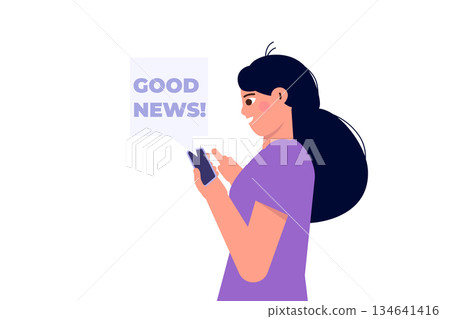People getting good news concept, positive information from phone. Flat vector illustration 134641416