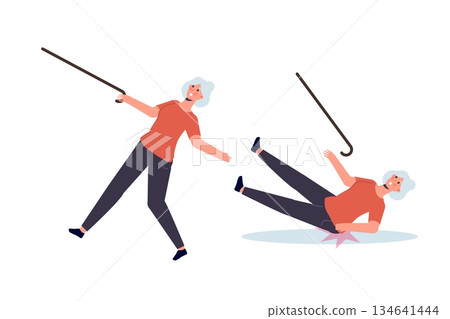 Falling Elderly People concept. Vector illustration in cartoon style 134641444