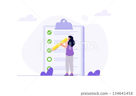 Complete project task, getting things done, business accomplishment concept. Flat Vector illustration. Complete project task, getting things done, business accomplishment concept. Flat Vector illustration. 134641458