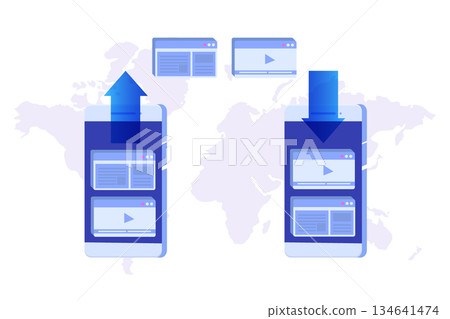 File transfer on smart phone  concept.  Could representing syncing. Vector illustration 134641474
