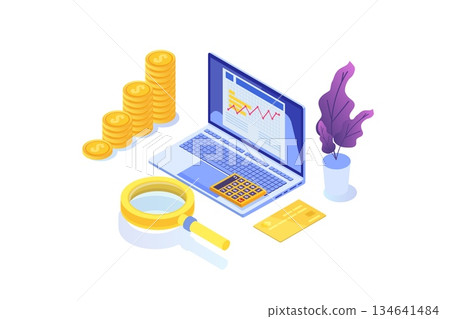 Financial administration, examiner, audit isometric concept. Company tax and account. Vector illustration 134641484
