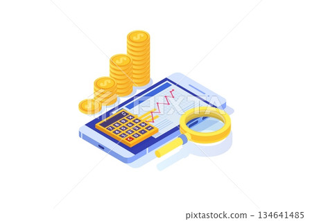 Financial administration, examiner, audit isometric concept. Company tax and account. Vector illustration 134641485