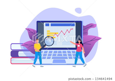 Financial administration, examiner, audit concept with characters. Company tax and account. Vector illustration Financial administration, examiner, audit concept with characters. Company tax and account. Vector illustration 134641494