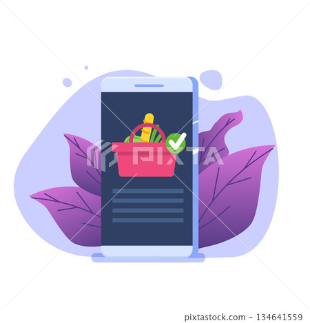 Food delivery concept with smartphone. Vector cartoon illustration Food delivery concept with smartphone. Vector cartoon illustration 134641559