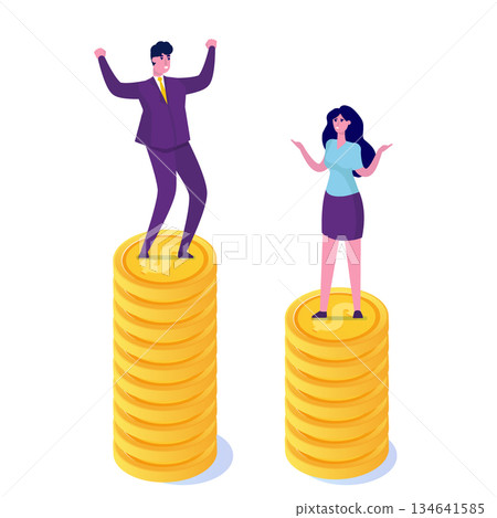 Gender gap, business difference and discrimination, man versus woman, Inequality concept. Vector illustration. Gender gap, business difference and discrimination, man versus woman, Inequality concept. Vector illustration. 134641585