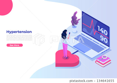 Hypertension disease isometric concept. Blood pressure health. Vector illustration for landing page template Hypertension disease isometric concept. Blood pressure health. Vector illustration for landing page template 134641655