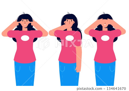 Ignore or avoid concept wiht characters. Hear no evil, see no evil and speak no evil. Vector illustration. Ignore or avoid concept wiht characters. Hear no evil, see no evil and speak no evil. Vector illustration. 134641670