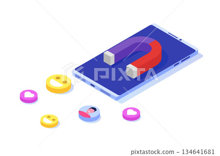 Influencer  digital marketing concept,  engaging with followers, social campaign. Vector illustration. 134641681
