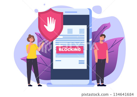 Banned Internet content, internet blocking concept. Ad blocking software. Vector illustration 134641684
