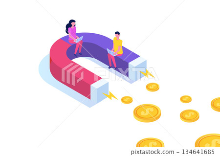 Investment attraction magnet, Business growth concept isometric. Vector illustration. 134641685