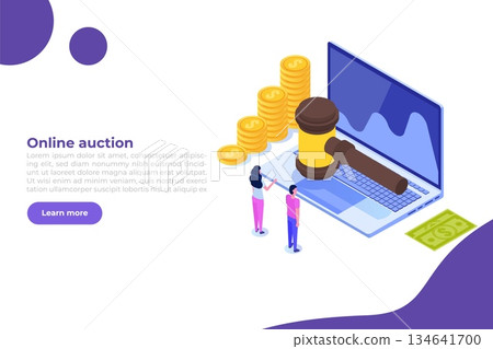 Online internet auction, International trade isometric concept. Vector illustration Online internet auction, International trade isometric concept. Vector illustration 134641700