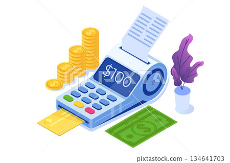 Internet banking,   Digital mobile payment, Isometric pos terminal isometric concept. Vector illustration 134641703
