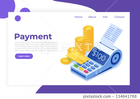 Internet banking,   Digital mobile payment, Isometric pos terminal isometric concept. Vector illustration 134641708