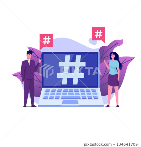 Social media flat style concept with characters.  Vector illustration. 134641709