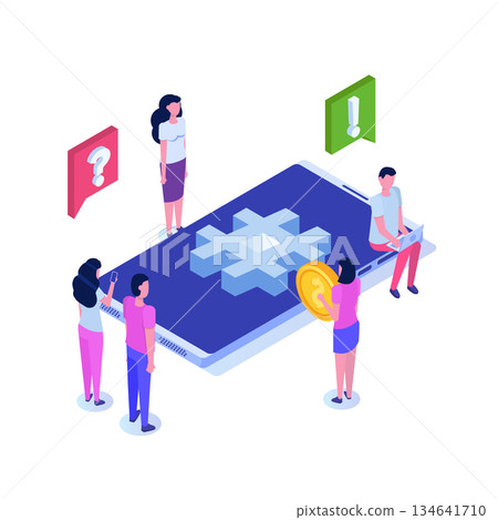 Social media isometric concept with characters.  Vector illustration. 134641710
