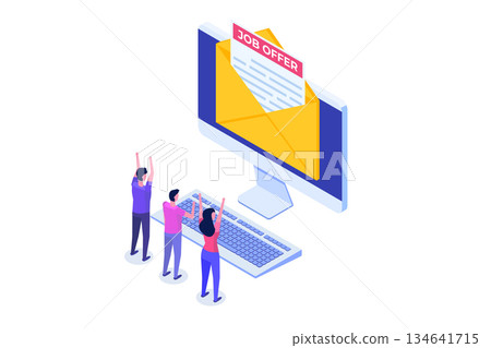 Job offer, start career concept. Isometric Vector illustrations for banner, website, landing page, flyer. 134641715