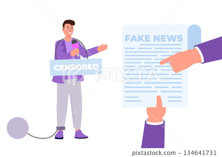 Lack of media freedom concept. Vector Illustration. Lack of media freedom concept. Vector Illustration. 134641731