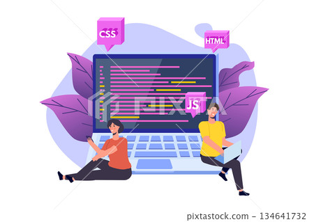 Learn coding concept. E-learning online. Vector illustration 134641732