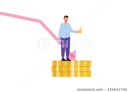 Losse money concept, coronavirus pandemic global impact. World financial crisis. Vector illustration. Losse money concept, coronavirus pandemic global impact. World financial crisis. Vector illustration. 134641748
